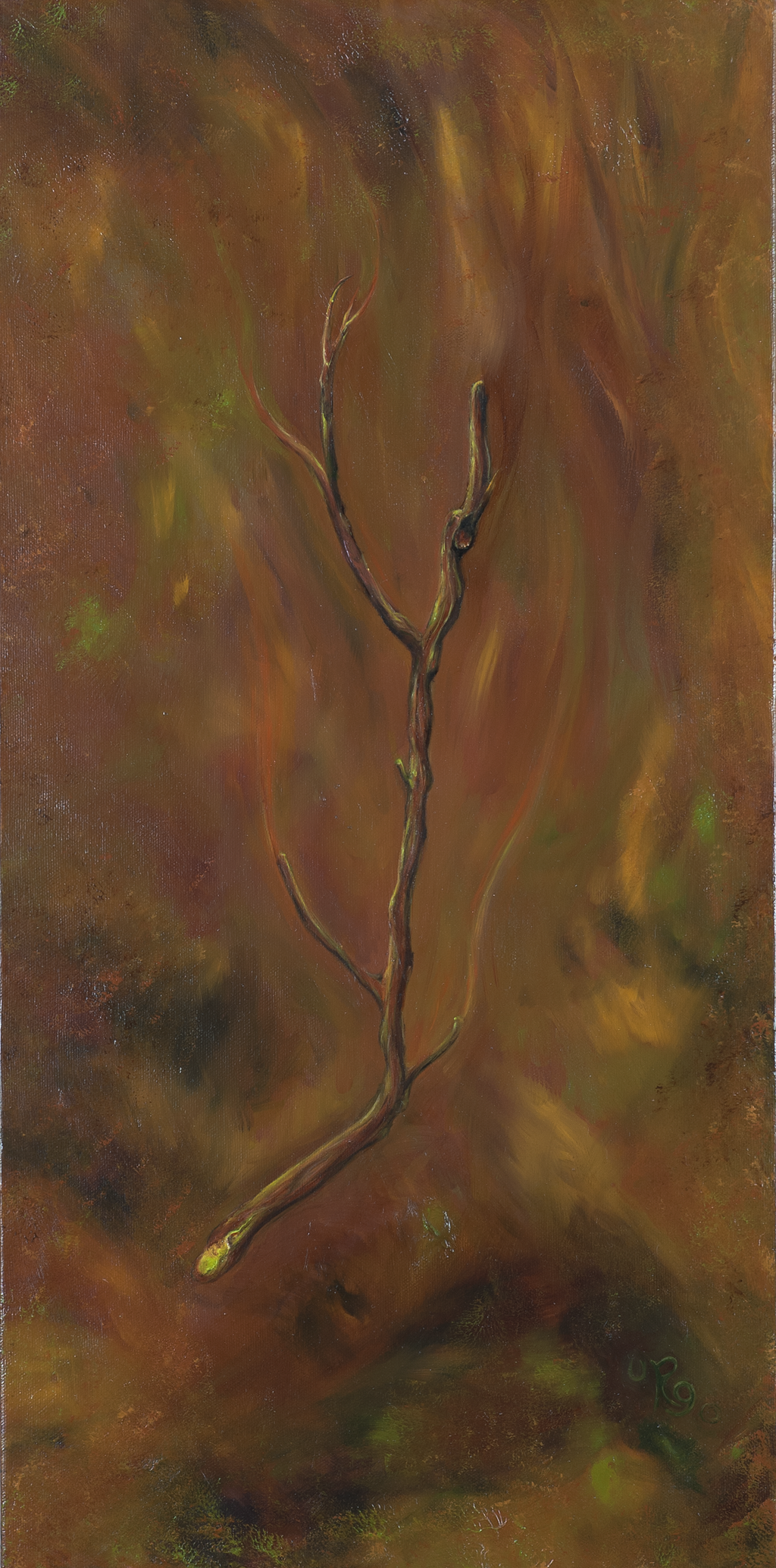 "Vital Branch Rising"  Oil painting on 12" x 24" Gallery Wrapped Canvas.
