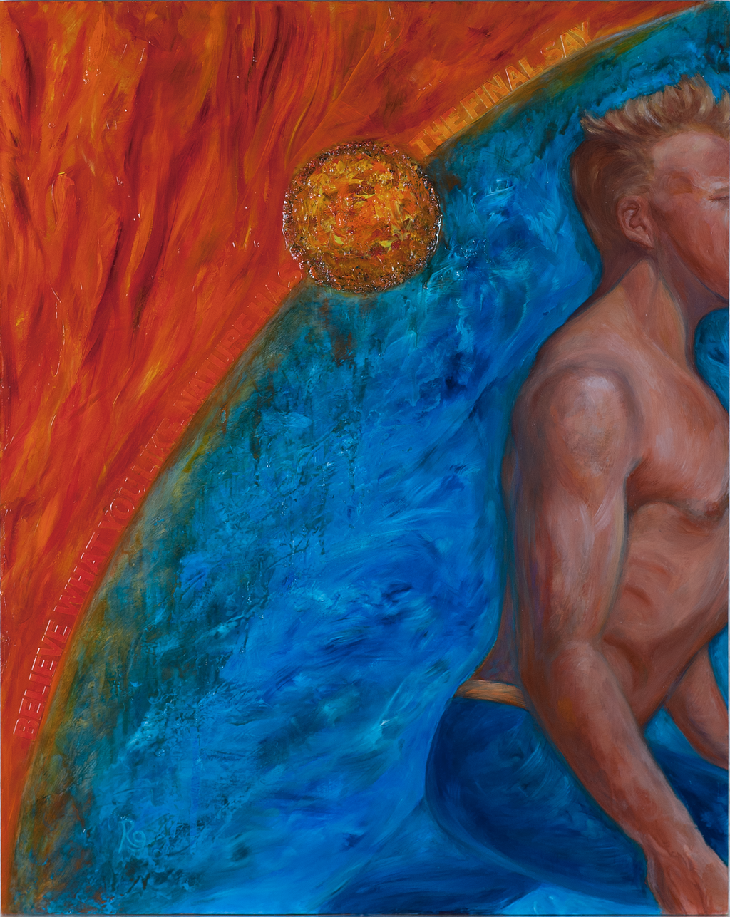 Humans in Nature 2:  "Merrily, Merrily" Oil and Acrylic Painting on 16" x 20" Cradled Birch Wood Panel.