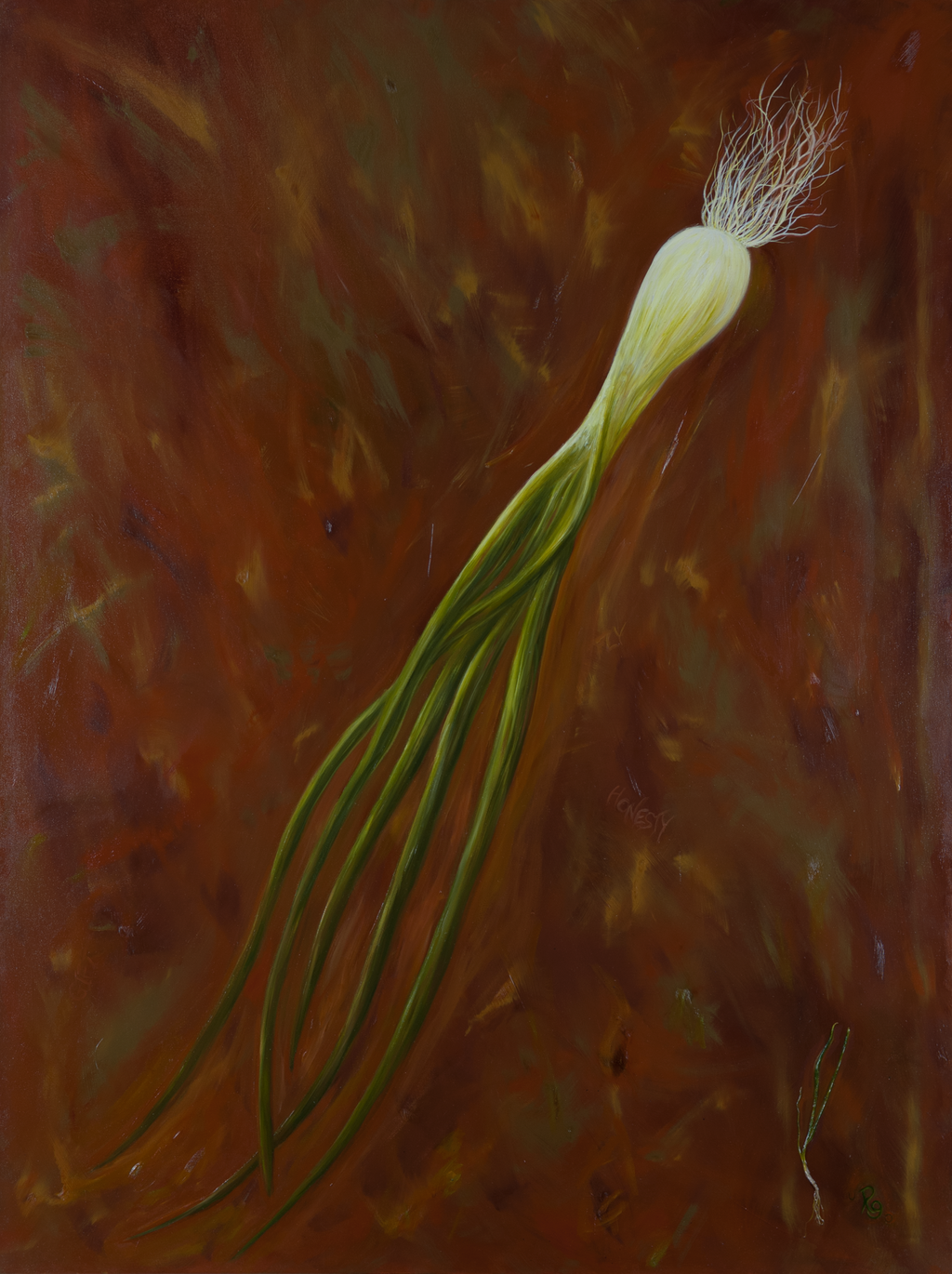 Garden to Easel 1: "Artist-Grown Green Onion" Oil painting on 36" x 48" stretched canvas.