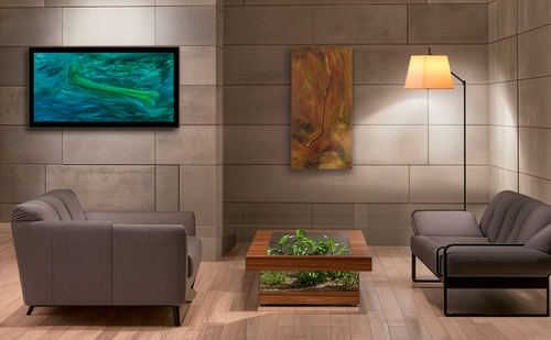 Modern living room with paintings by Robert Gerson artist