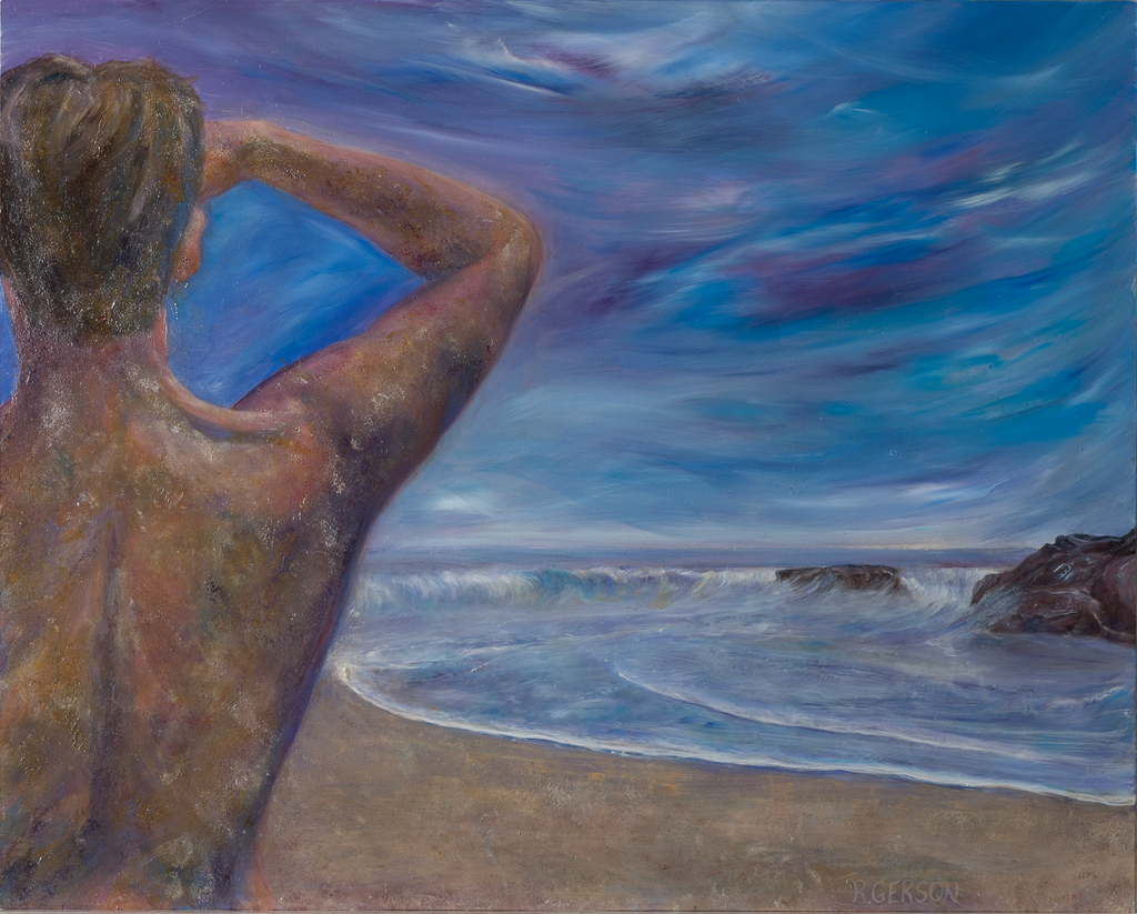 Swimmer at sunset on the beach