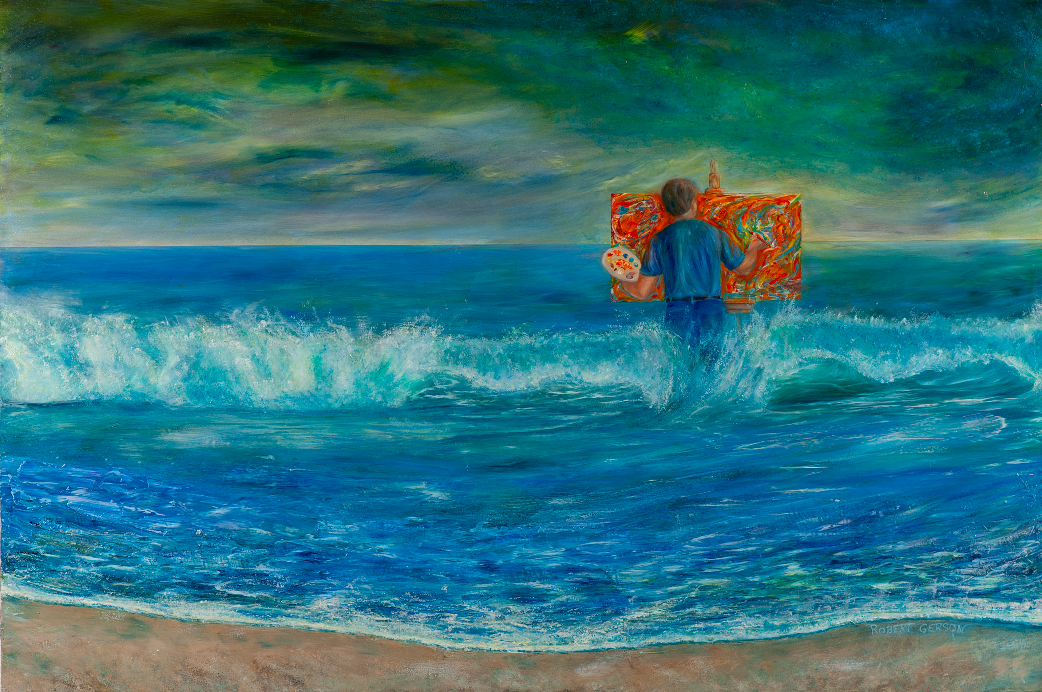 Portrait of the artist robert gerson painting at sea